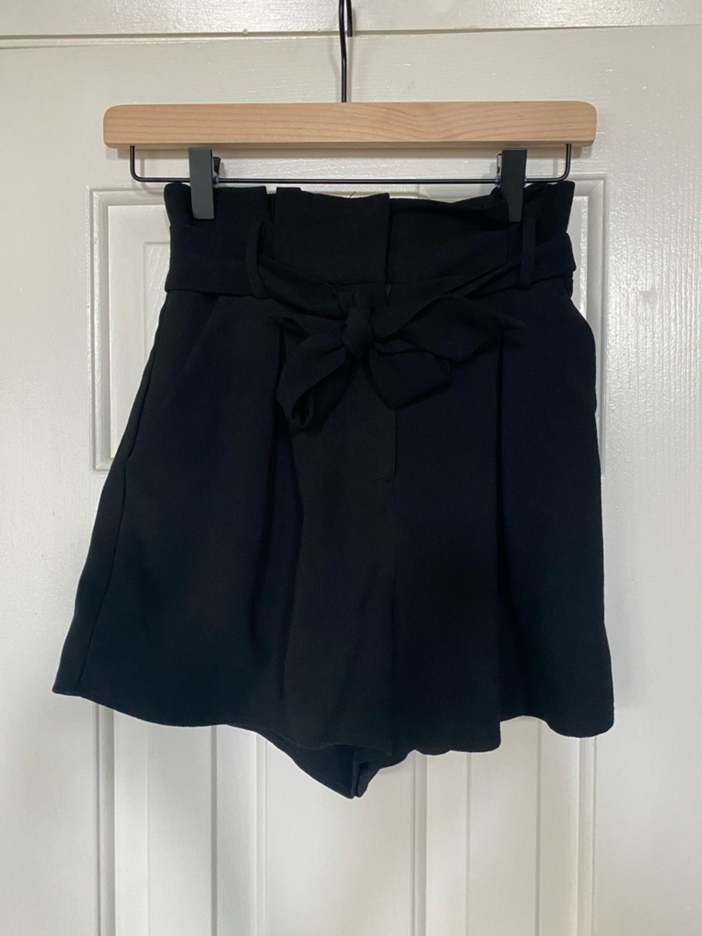 Free Press Black High-Waist Paperbag Tie Shorts